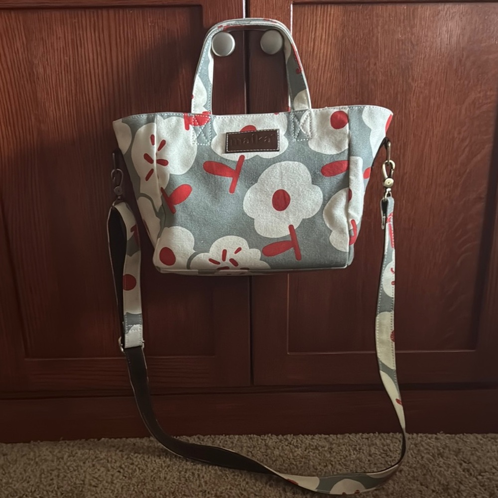 Floral Gray and Red Handbag